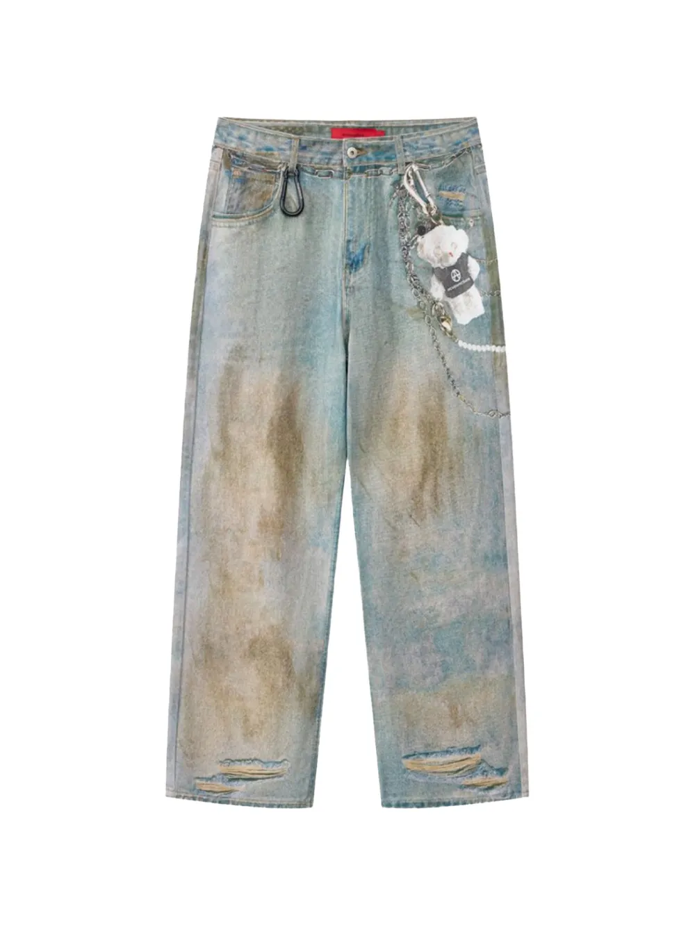 Distressed Chain-Link Jeans