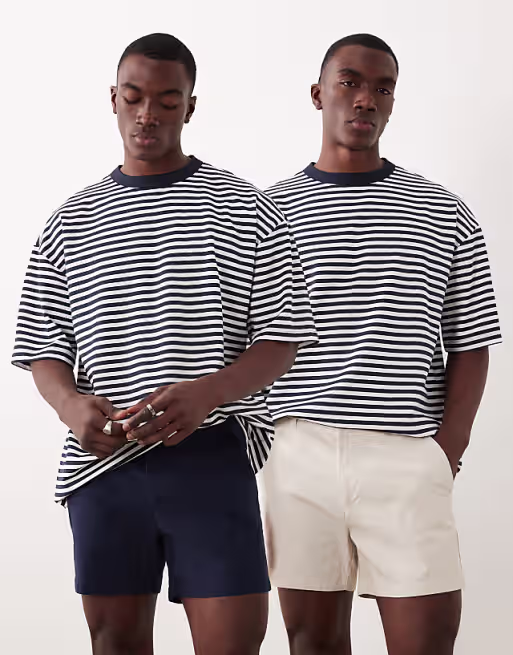2 pack chino shorts in short length in navy and stone