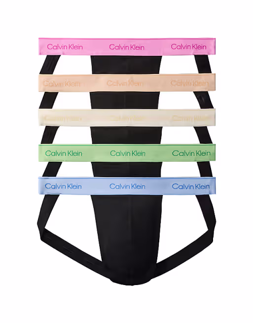 Pride Cotton 5 Pack Jockstraps in Black with Rainbow Waistbands