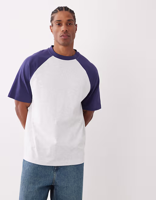 Cotton On box fit T-shirt in white and navy